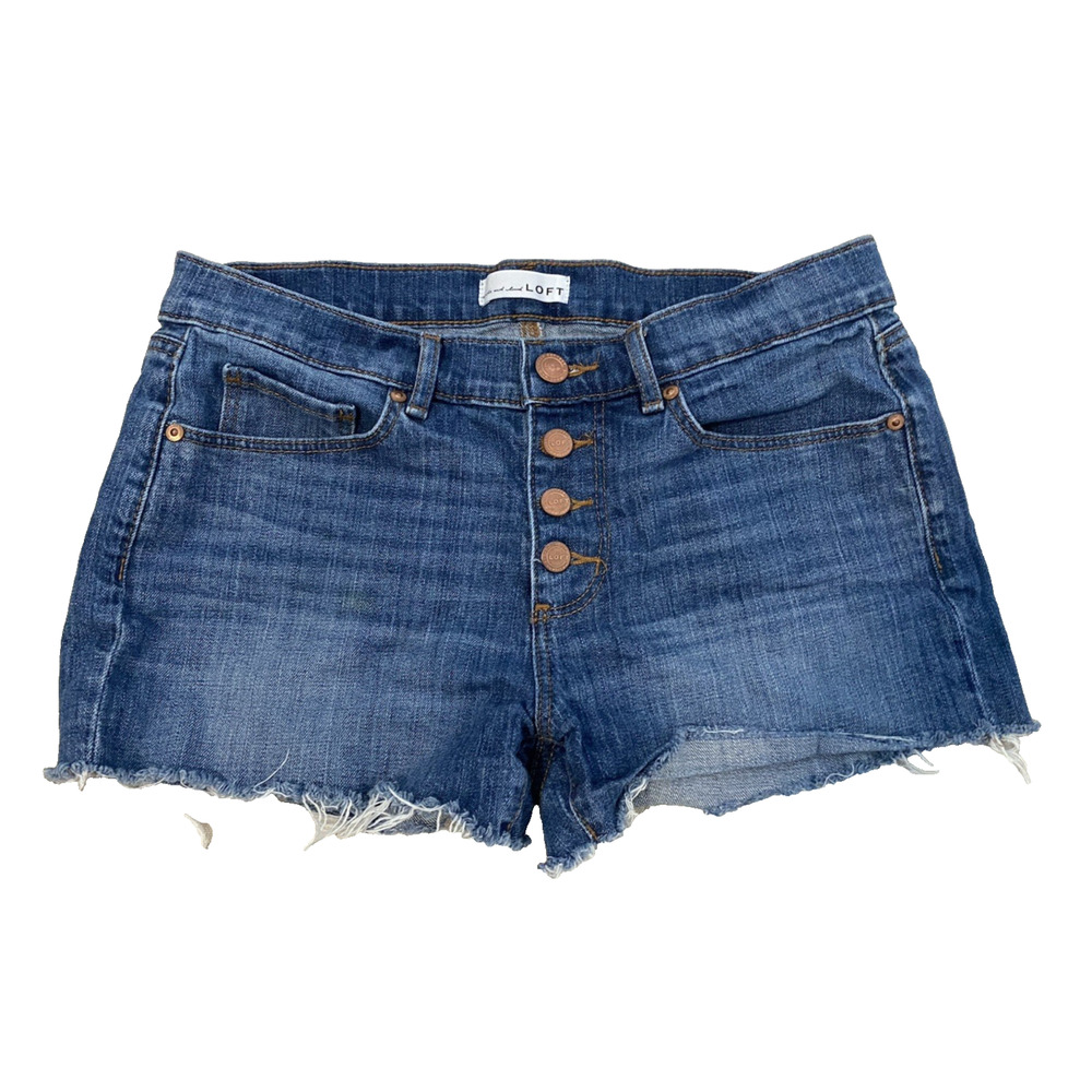 LOFT Women's Denim Button-Front Cutoff Shorts in Blue